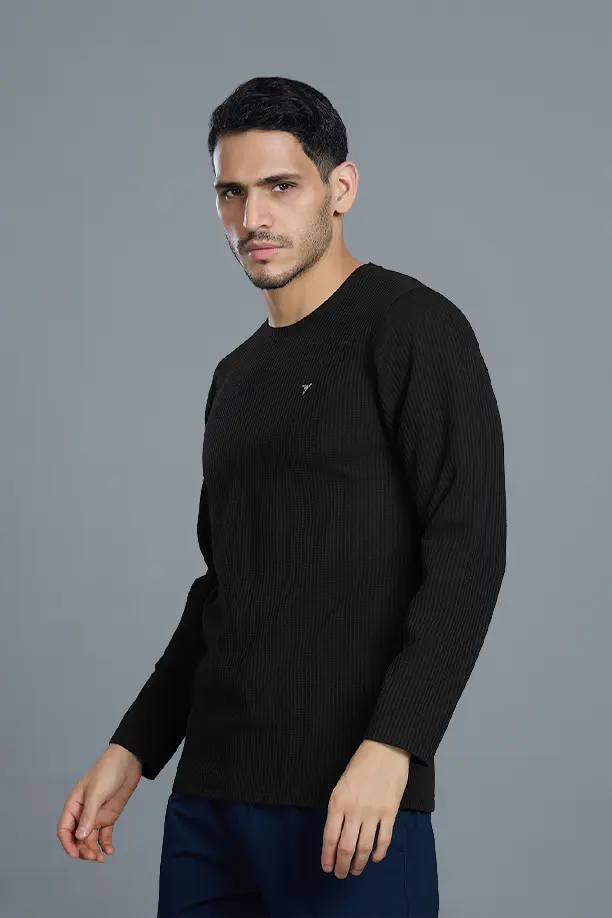 BOOST ROUND NECK FULL SLEEVE T SHIRT - BLACK - Image 3