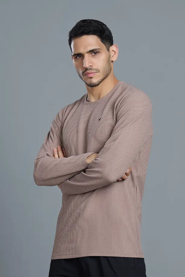 BOOST ROUND NECK FULL SLEEVE T SHIRT - LIGHT BROWN - Image 3