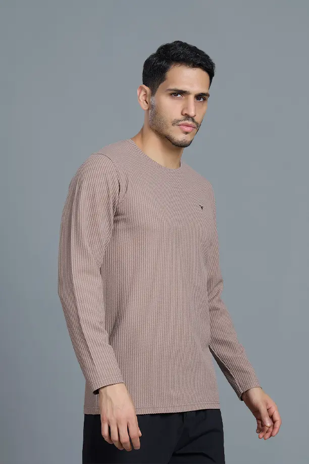 BOOST ROUND NECK FULL SLEEVE T SHIRT - LIGHT BROWN - Image 4