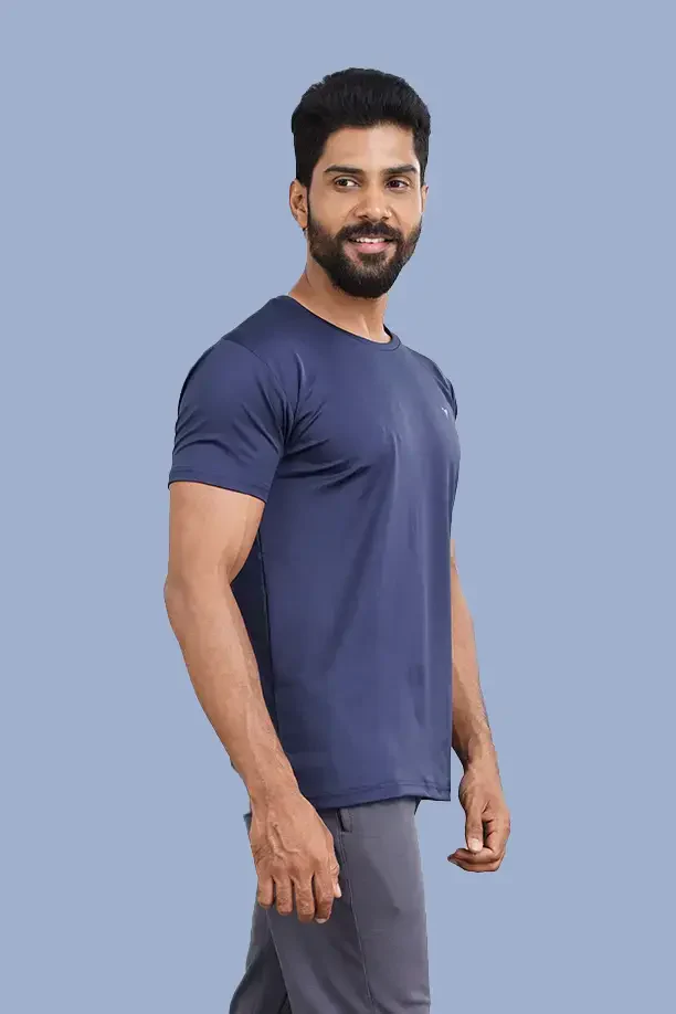 BUTTER LYCRA R-NECK T-SHIRT - AIR FORCE BLUE - Image 2