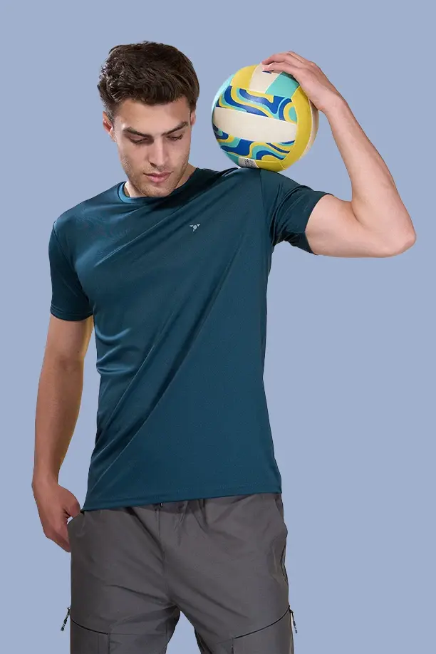 BUTTER LYCRA R-NECK T-SHIRT - BOTTLE GREEN - Image 2