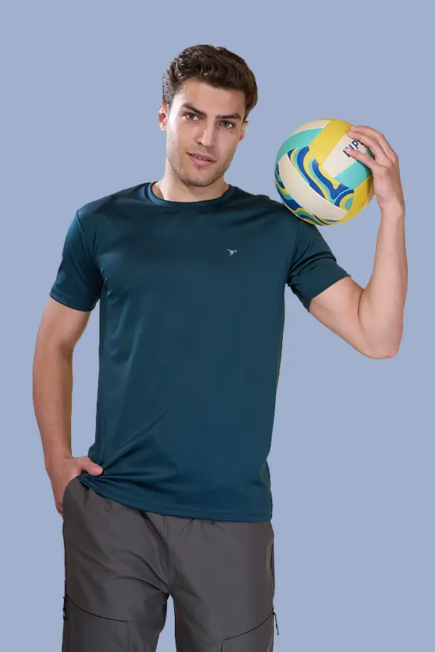 BUTTER LYCRA R-NECK T-SHIRT - BOTTLE GREEN - Image 3