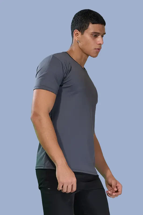 BUTTER LYCRA R-NECK T-SHIRT - DARK GREY - Image 2