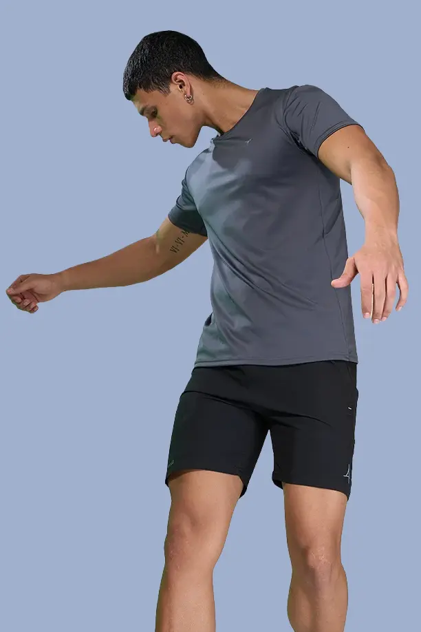 BUTTER LYCRA R-NECK T-SHIRT - DARK GREY - Image 4