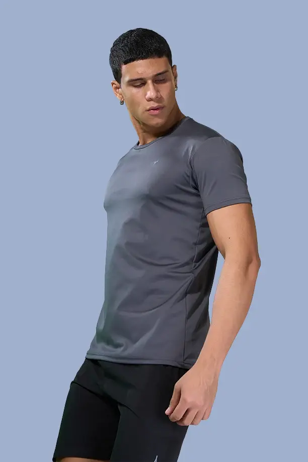 BUTTER LYCRA R-NECK T-SHIRT - DARK GREY - Image 5