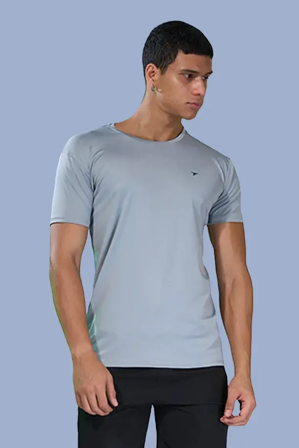 BUTTER LYCRA R-NECK T-SHIRT - LIGHT GREY - Image 3