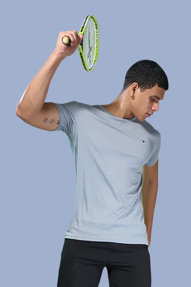 BUTTER LYCRA R-NECK T-SHIRT - LIGHT GREY - Image 4