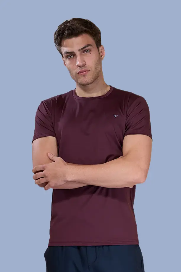 BUTTER LYCRA R-NECK T-SHIRT - MAROON - Image 2