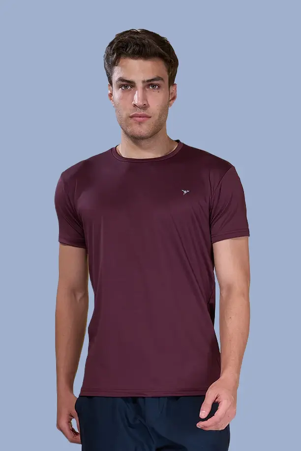 BUTTER LYCRA R-NECK T-SHIRT - MAROON - Image 3