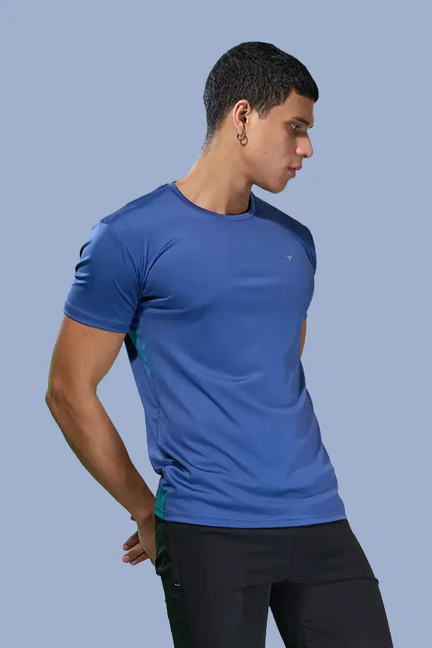 BUTTER LYCRA R-NECK T-SHIRT - BLUE - Image 3