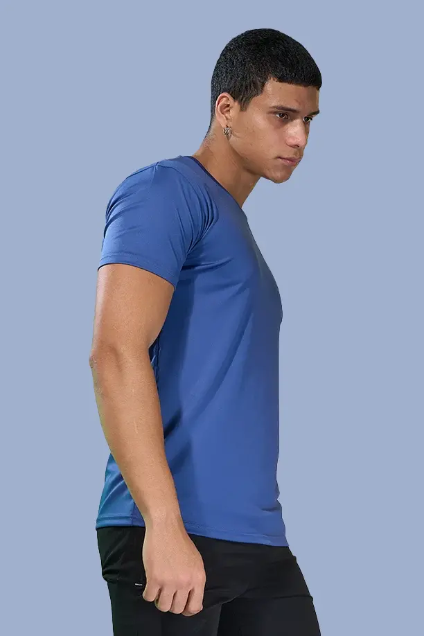 BUTTER LYCRA R-NECK T-SHIRT - BLUE - Image 4