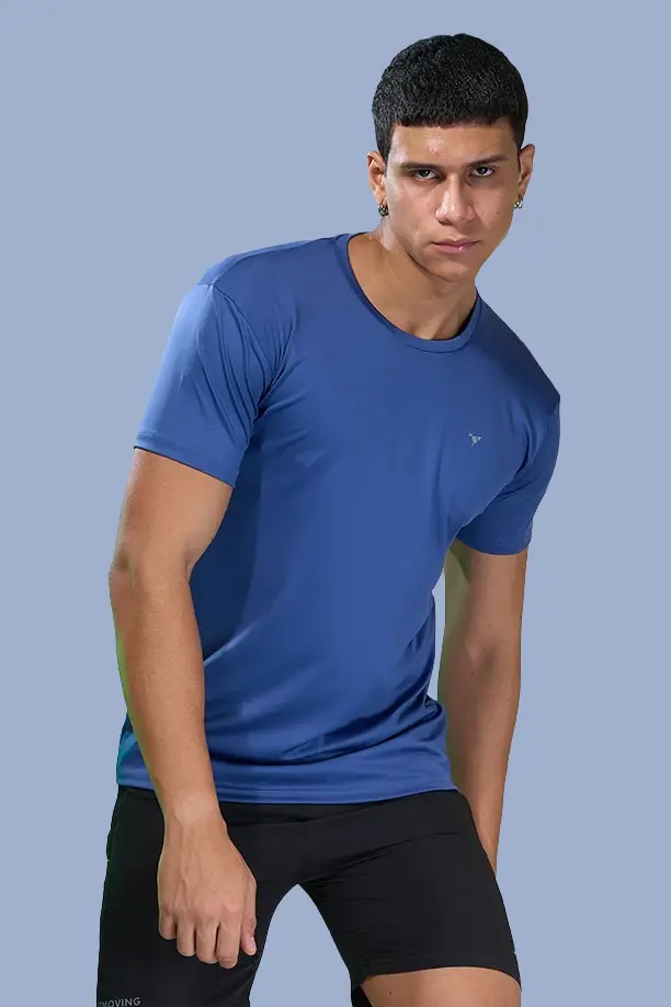 BUTTER LYCRA R-NECK T-SHIRT - BLUE - Image 5