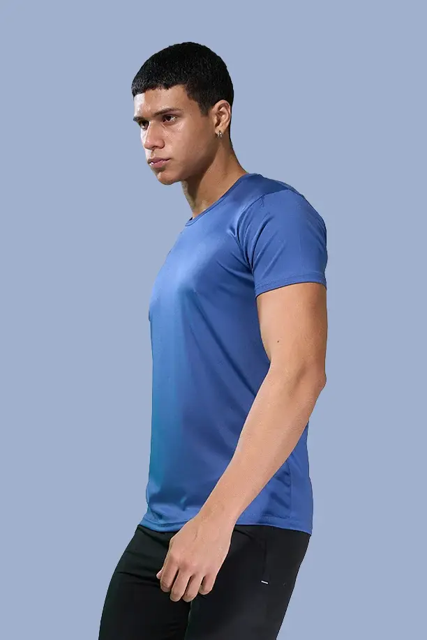 BUTTER LYCRA R-NECK T-SHIRT - BLUE - Image 6
