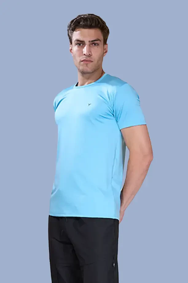BUTTER LYCRA R-NECK T-SHIRT - SKY BLUE - Image 2