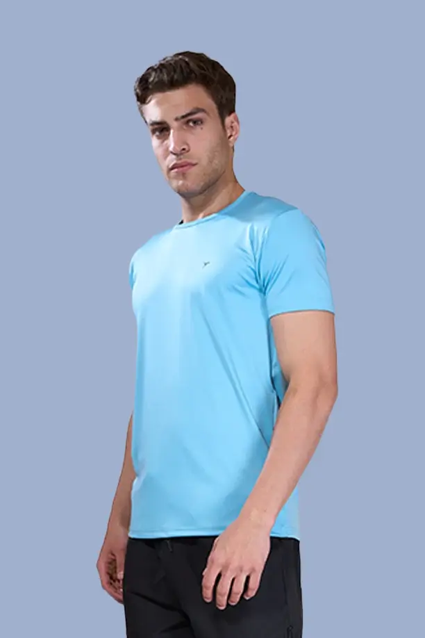 BUTTER LYCRA R-NECK T-SHIRT - SKY BLUE - Image 3