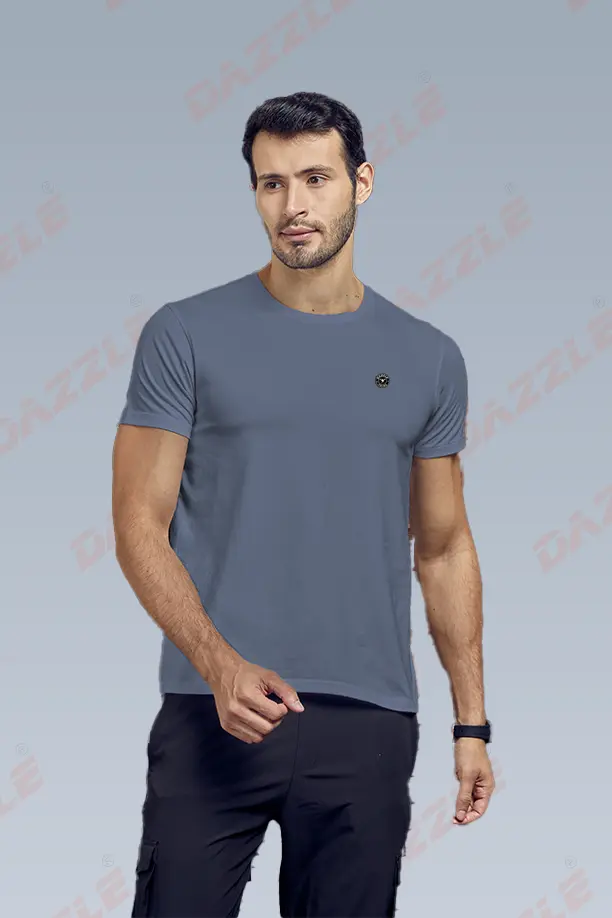COTTON LYCRA CREW NECK T-SHIRT - DARK GREY - Image 3