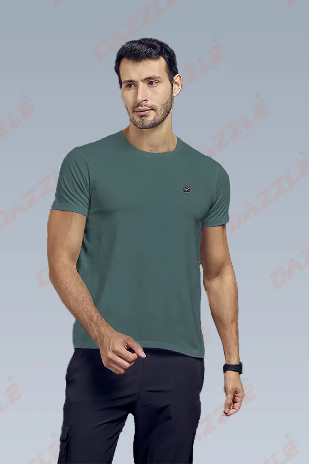 COTTON LYCRA CREW NECK T-SHIRT - LIGHT GREEN - Image 3