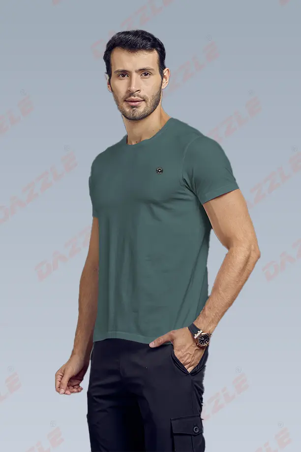 COTTON LYCRA CREW NECK T-SHIRT - LIGHT GREEN - Image 4