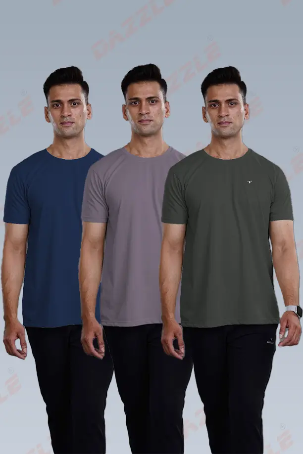 CRAZY ROUND NECK T SHIRTS COMBO PACK OF 3 DARK GREY - PALE PURPLE - ROYAL BLUE - Image 3
