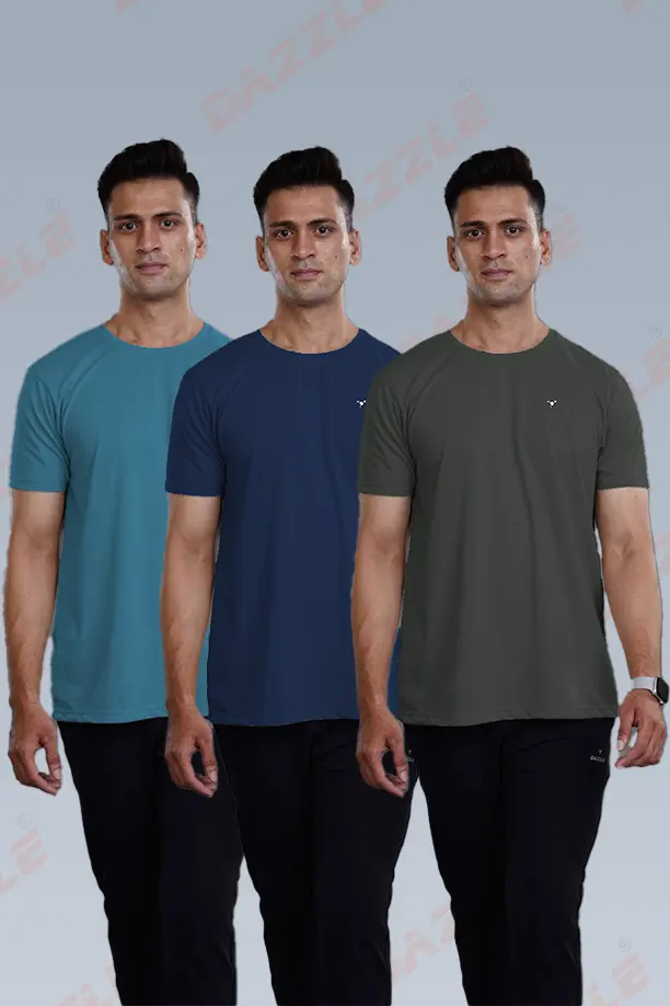 CRAZY ROUND NECK T SHIRTS COMBO PACK OF 3 DARK GREY - SEA BLUE - ROYAL BLUE - Image 3