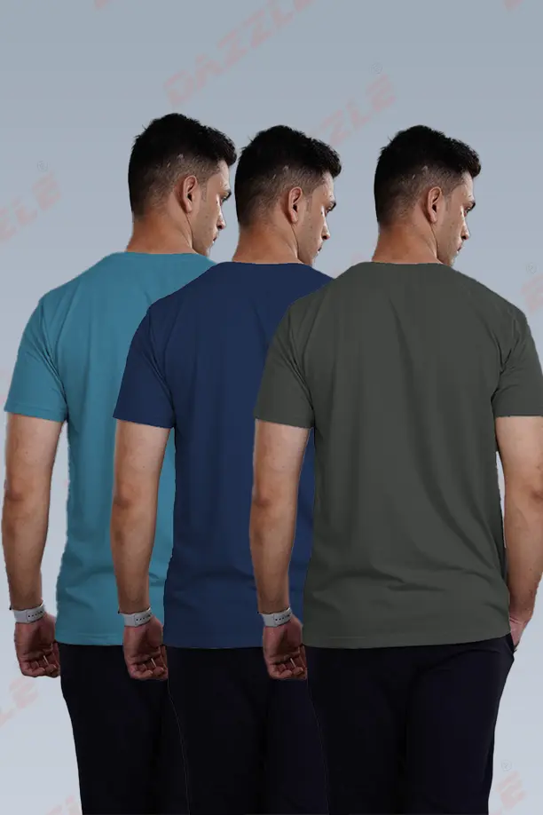CRAZY ROUND NECK T SHIRTS COMBO PACK OF 3 DARK GREY - SEA BLUE - ROYAL BLUE - Image 4