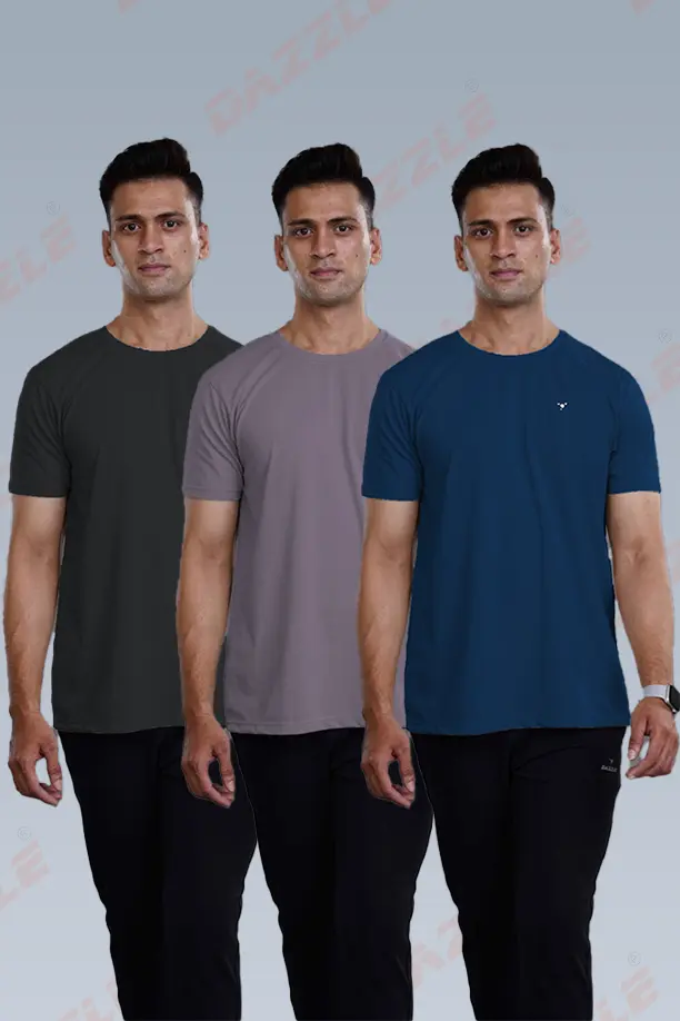 CRAZY ROUND NECK T SHIRTS COMBO PACK OF 3 NAVY BLUE - PALE PURPLE - BROWN - Image 3