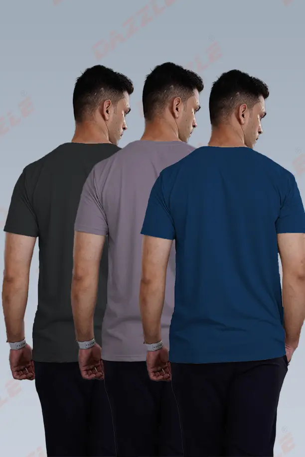CRAZY ROUND NECK T SHIRTS COMBO PACK OF 3 NAVY BLUE - PALE PURPLE - BROWN - Image 4