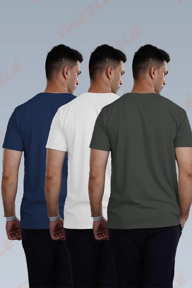 CRAZY ROUND NECK T SHIRTS COMBO PACK OF 3 - ROYAL BLUE - WHITE - DARK GREY - Image 4