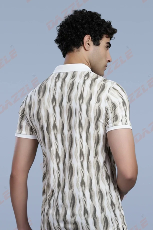 PRINTED MATTY T-SHIRT - WHITE GREY WAVY - Image 4