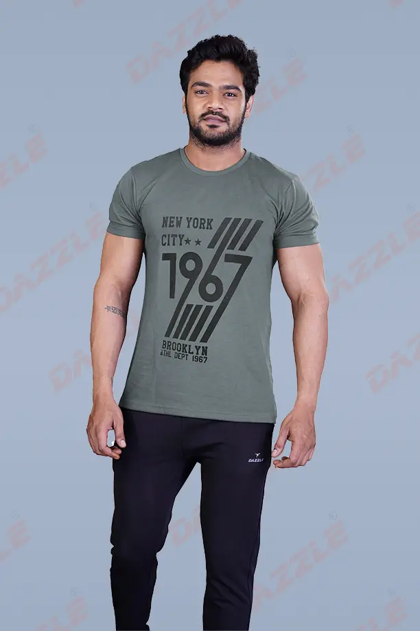 PRINTED ROUND NECK T-SHIRT PRINT-1967-DARK GREY - Image 4