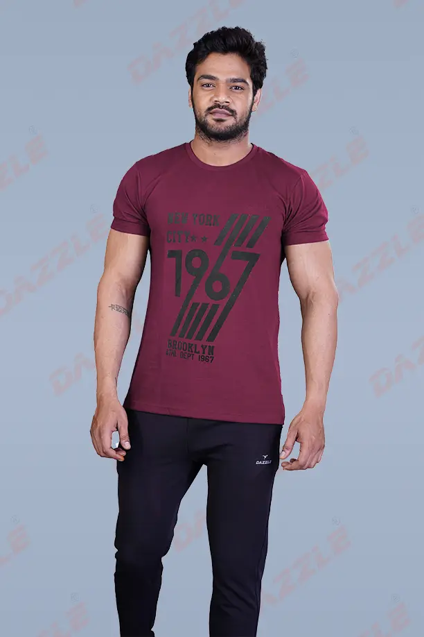 PRINTED ROUND NECK T-SHIRT PRINT - 1967-ITALIAM PLUM
