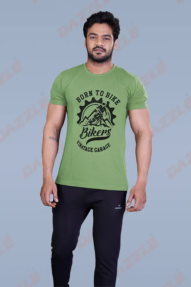 PRINTED ROUND NECK T-SHIRT PRINT - BIKERS-GREEN