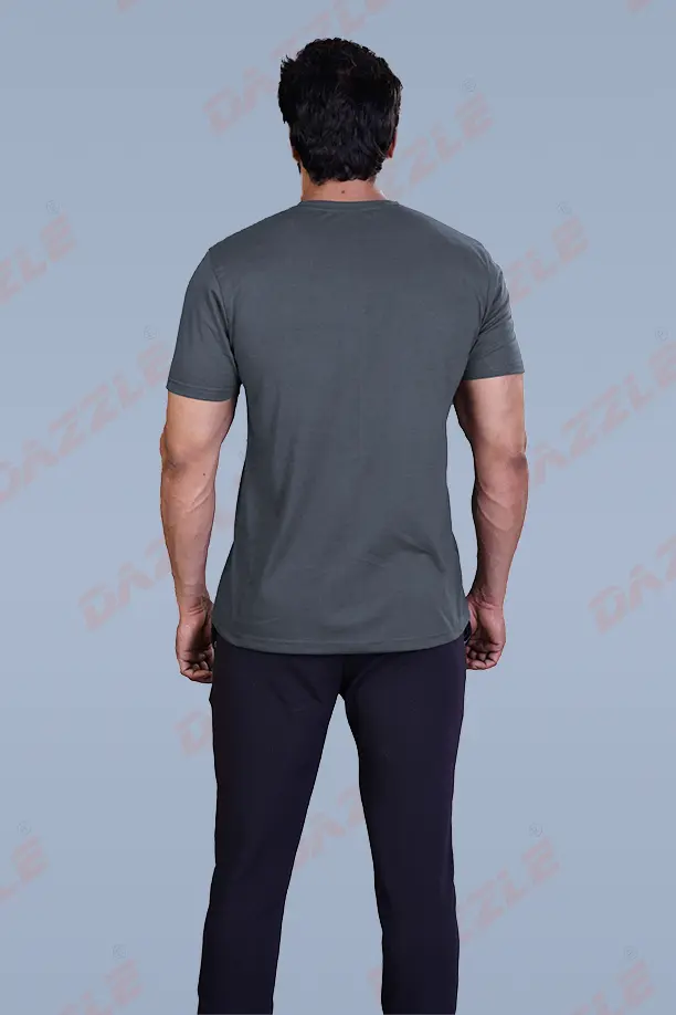 PRINTED ROUND NECK T-SHIRT PRINT - BORN TO FLY-MELANGE BLACK - Image 3