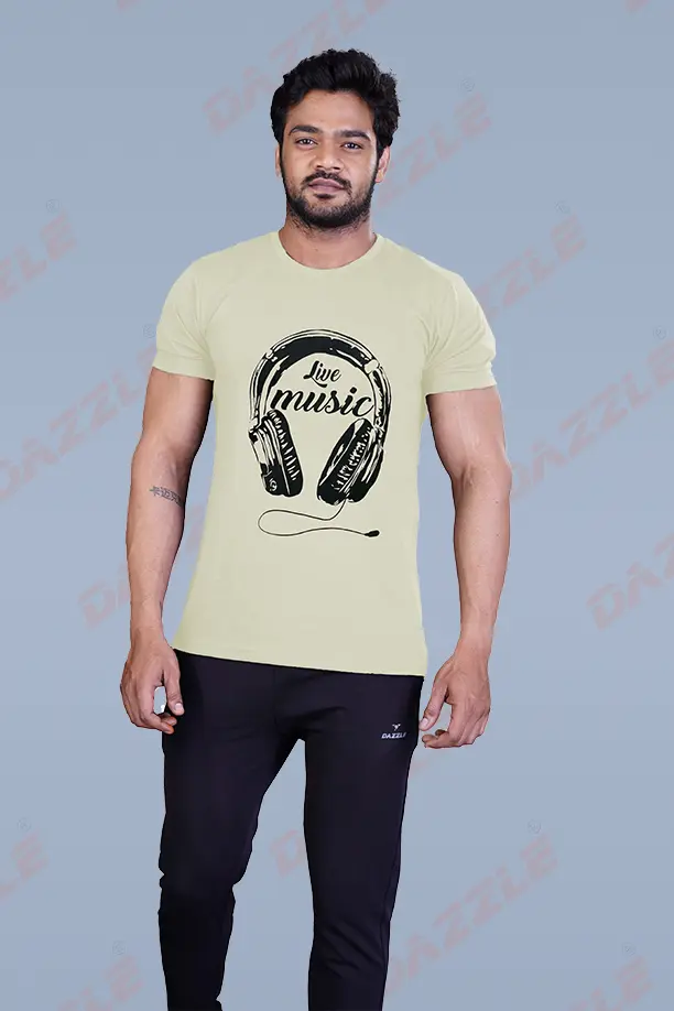 PRINTED ROUND NECK T-SHIRT PRINT - LIVE MUSIC-LIGHT GREY - Image 4