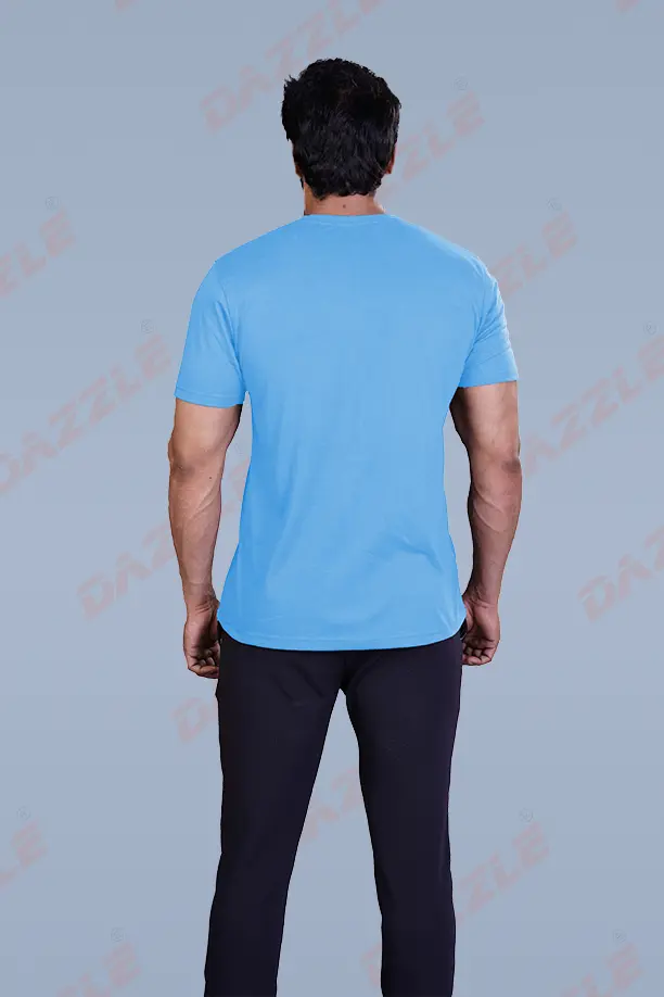 PRINTED ROUND NECK T-SHIRT PRINT - MOTOR CYCLES-SKY BLUE - Image 3