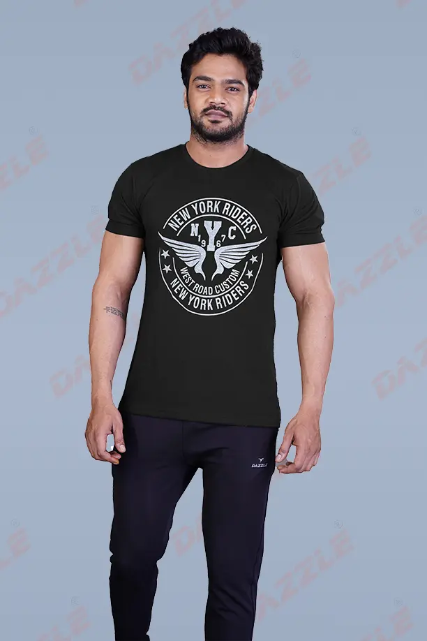 PRINTED ROUND NECK T-SHIRT PRINT - NYC1967-BLACK - Image 4