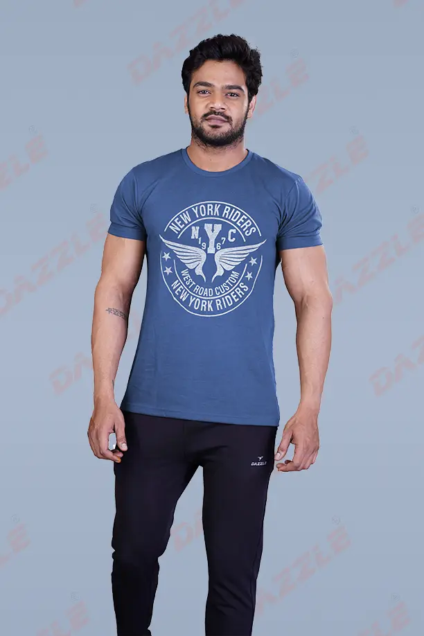 PRINTED ROUND NECK T-SHIRT PRINT - NYC1967 - NAVY BLUE - Image 4