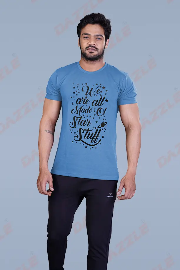 PRINTED ROUND NECK T-SHIRT PRINT - STAR STAFF-BLUE GREY - Image 4