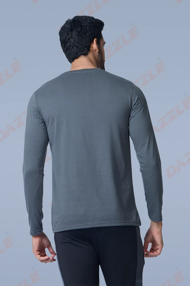 ROUND NECK FULL SLEEVES T- SHIRT - DARK GREY - Image 5