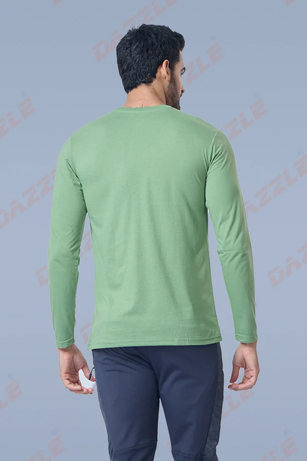 ROUND NECK FULL SLEEVES T- SHIRT - GREEN - Image 5