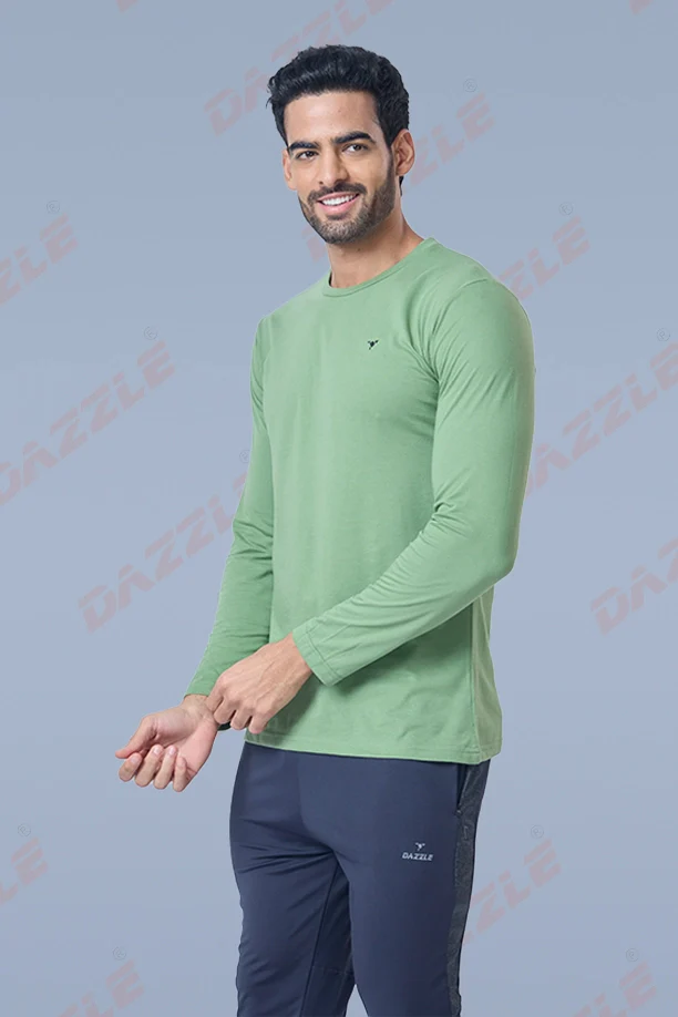 ROUND NECK FULL SLEEVES T- SHIRT - GREEN - Image 6