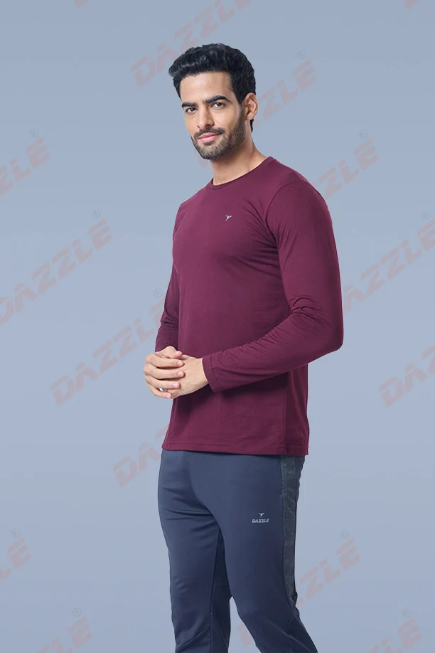 ROUND NECK FULL SLEEVES T- SHIRT - ITALIAN PLUM - Image 3