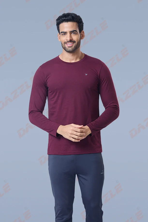 ROUND NECK FULL SLEEVES T- SHIRT - ITALIAN PLUM - Image 4