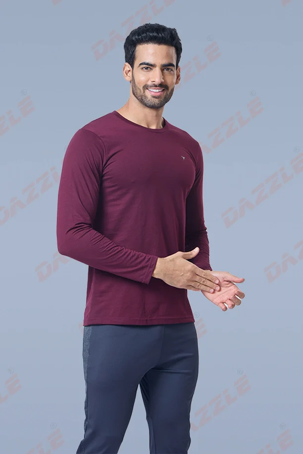 ROUND NECK FULL SLEEVES T- SHIRT - ITALIAN PLUM - Image 5