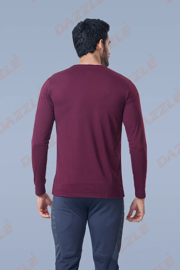 ROUND NECK FULL SLEEVES T- SHIRT - ITALIAN PLUM - Image 6