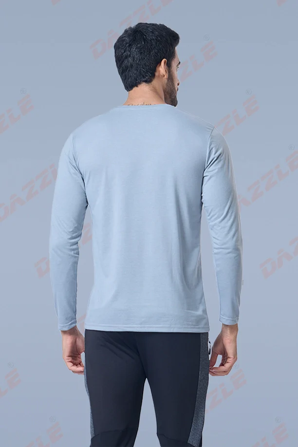 ROUND NECK FULL SLEEVES T- SHIRT - MEDIUM GREY - Image 4
