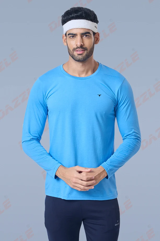 ROUND NECK FULL SLEEVES T- SHIRT - SKY BLUE - Image 4