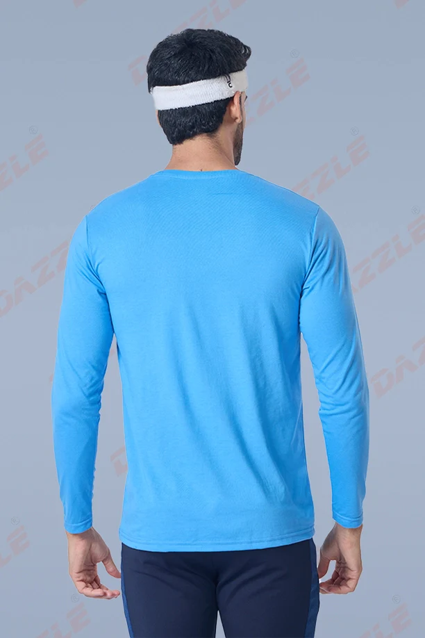ROUND NECK FULL SLEEVES T- SHIRT - SKY BLUE - Image 5
