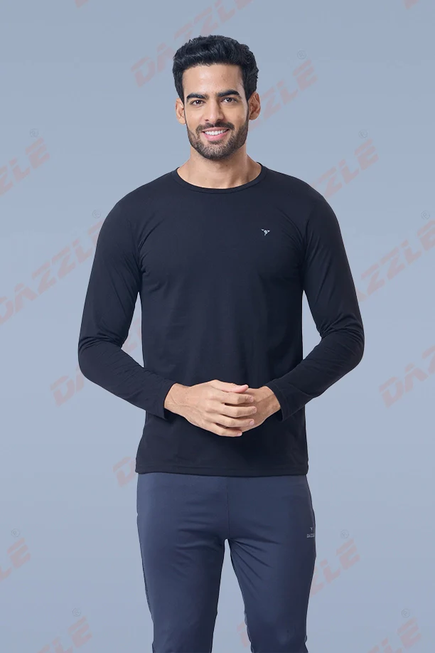 ROUND NECK T-SHIRT FULL SLEEVE (PC) - BLACK - Image 3