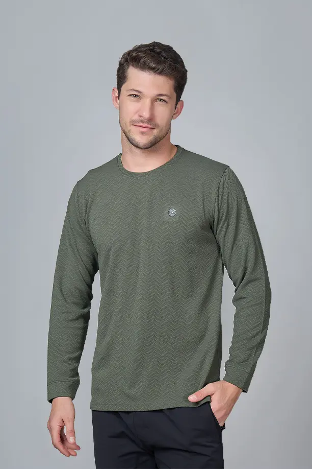 WAVE FULL SLEEVE TSHIRT- OLIVE GREEN - Image 2